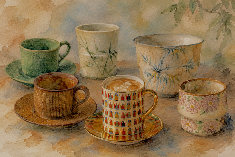 Akary cups collection arranged in a warm minimalist interior