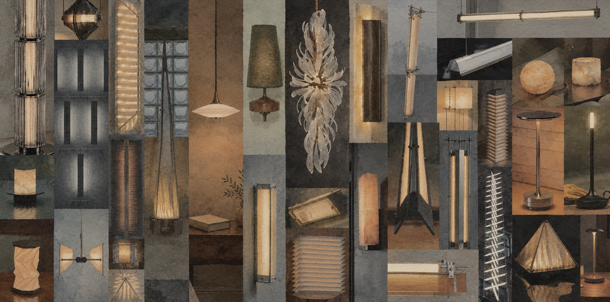 Akary lighting collection arranged in a warm minimalist interior