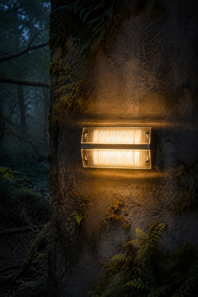 Lumen Vault glowing on a moss-covered forest wall