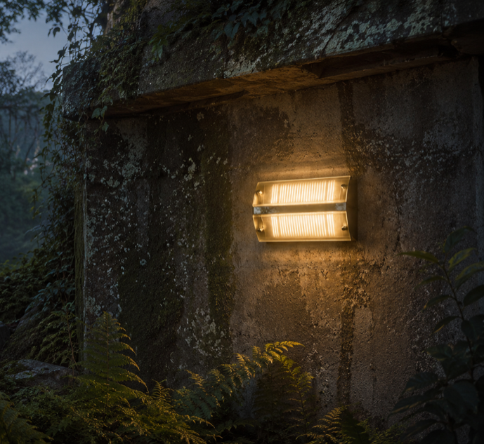 Lumen Vault illuminating an abandoned concrete structure