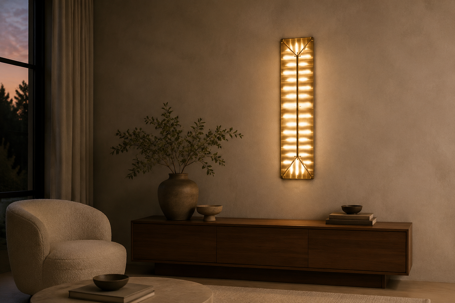 Aurora Lattice light in a cozy living room at dusk