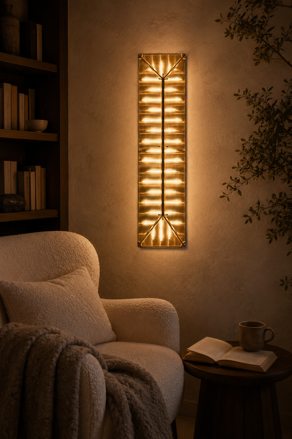 Aurora Lattice Wall Light in a cozy reading corner