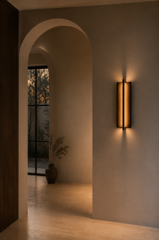 Aurelia Wave Wall Light in an arched hallway