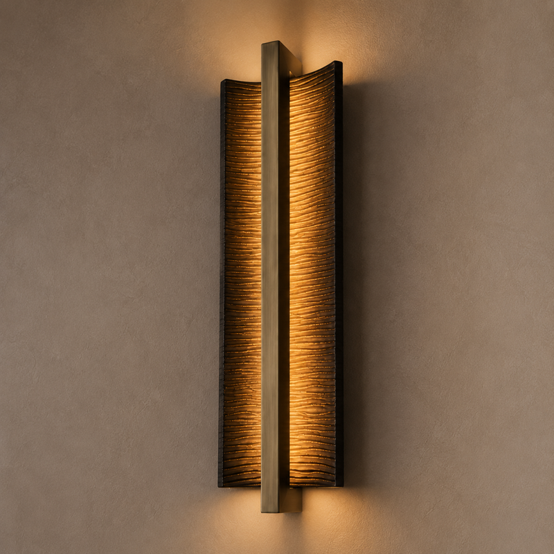 Angled view of the Aurelia brushed-metal spine