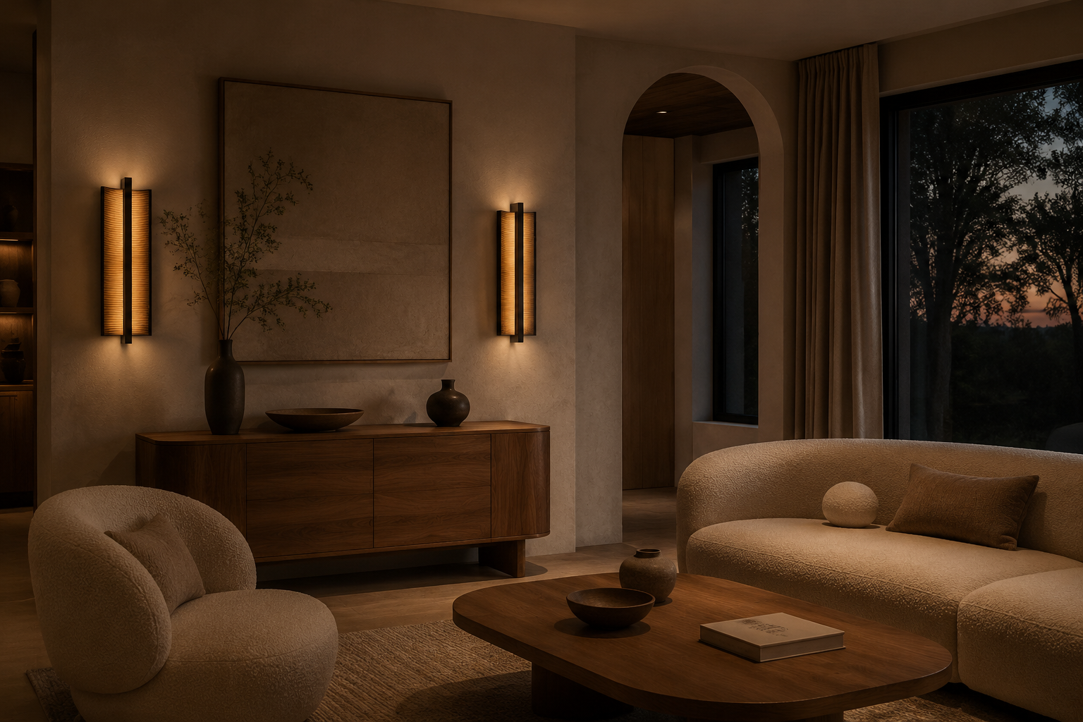 Aurelia wall lights in a warm modern living room
