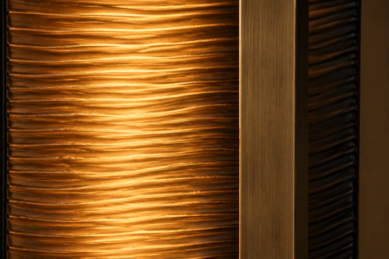 Ribbed resin and brushed metal detail of the Aurelia wall light