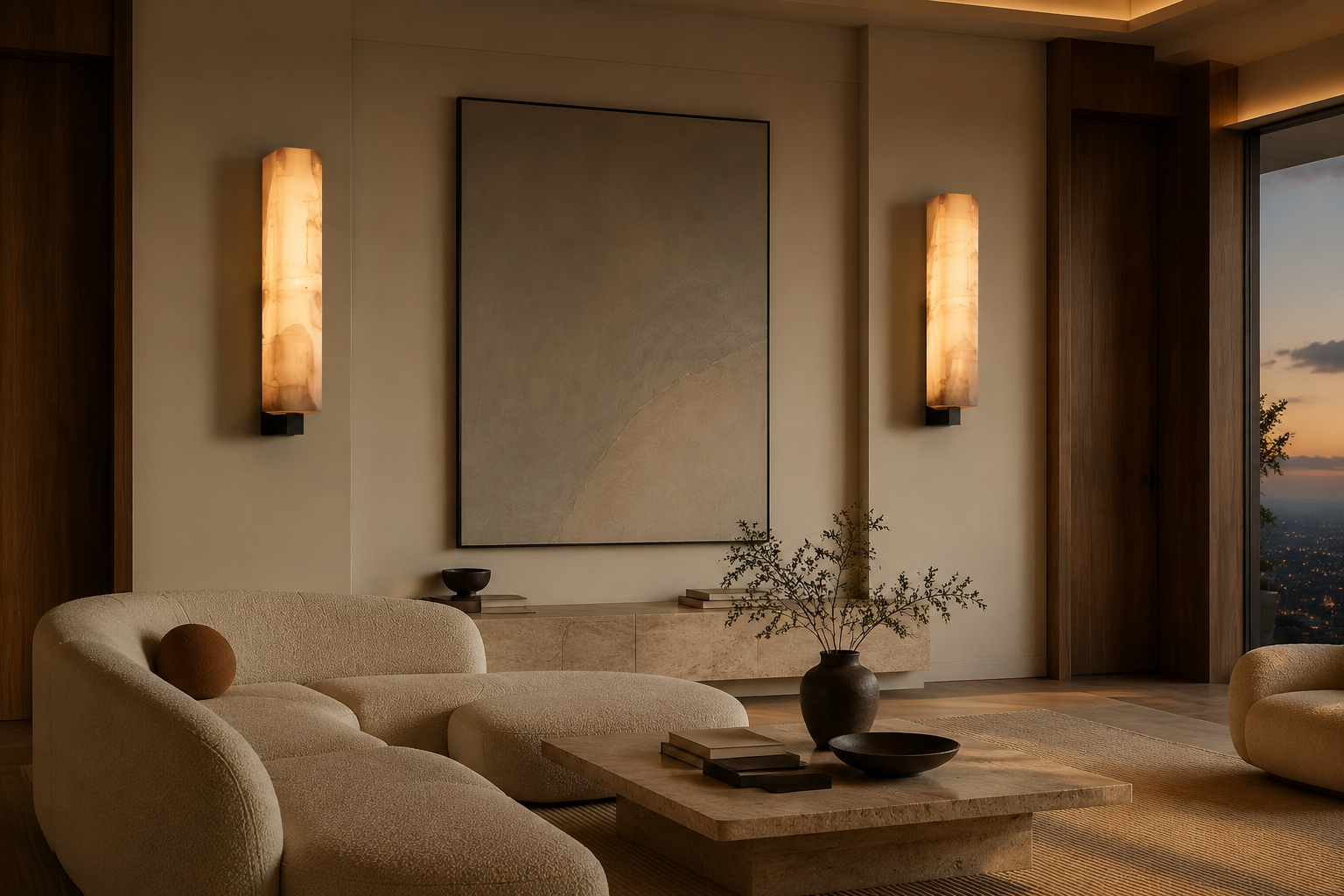 Aureum natural stone wall light in a cozy living room