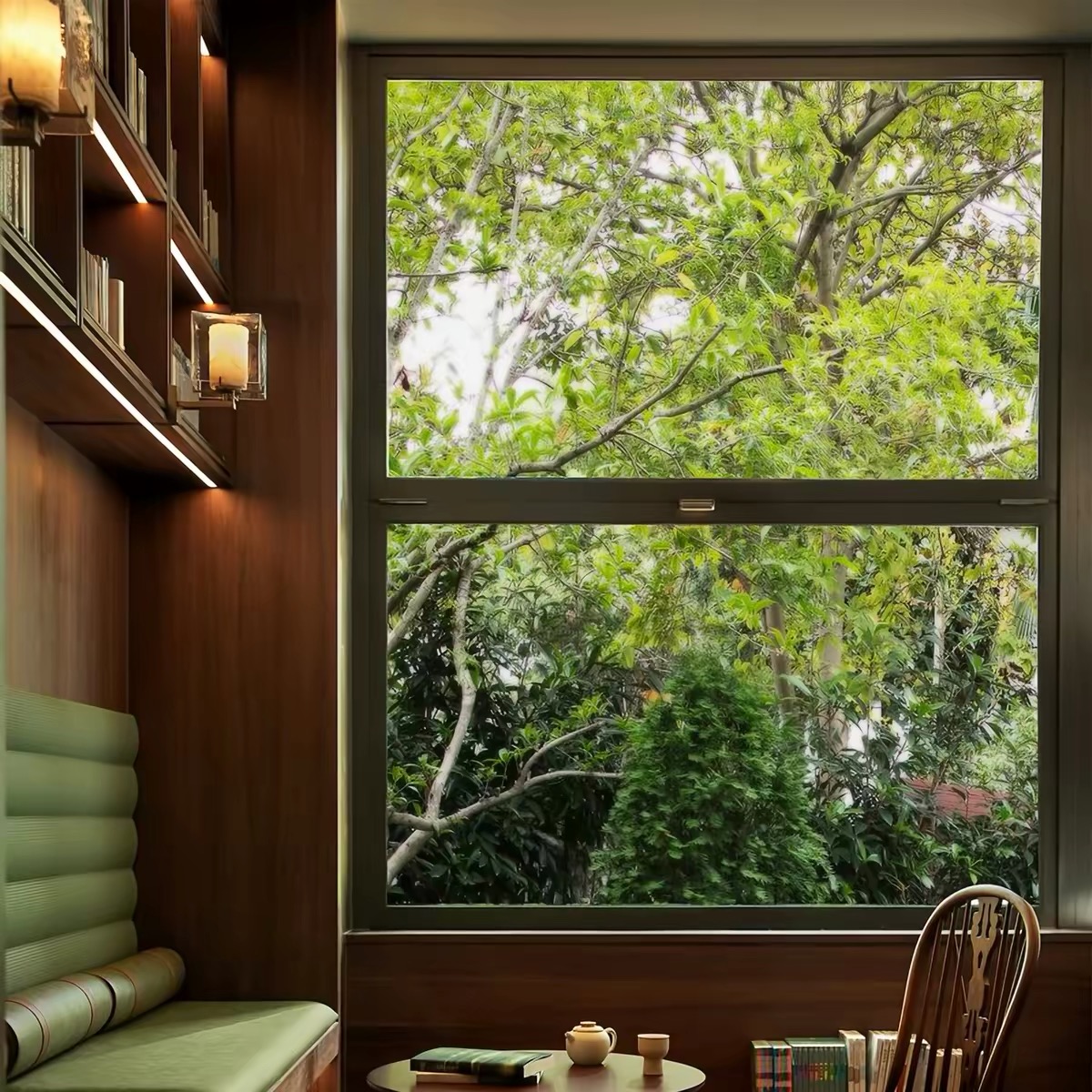 Aurelia Wall Sconce beside a garden window