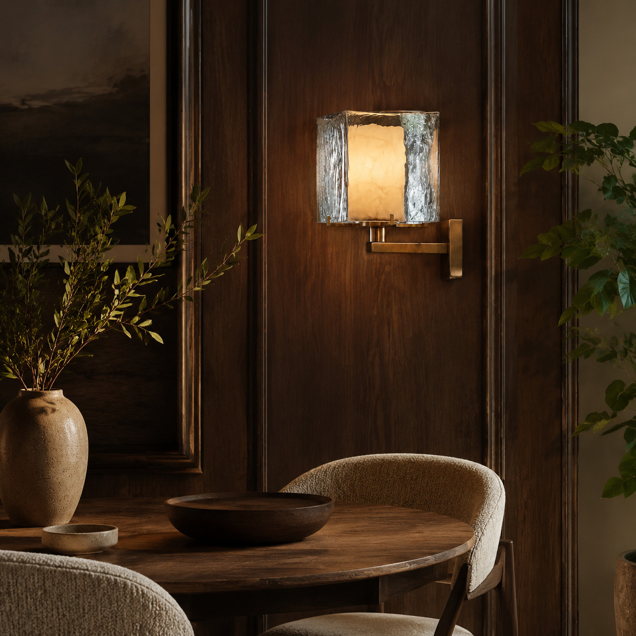 Aurelia Wall Sconce in a warm dining room