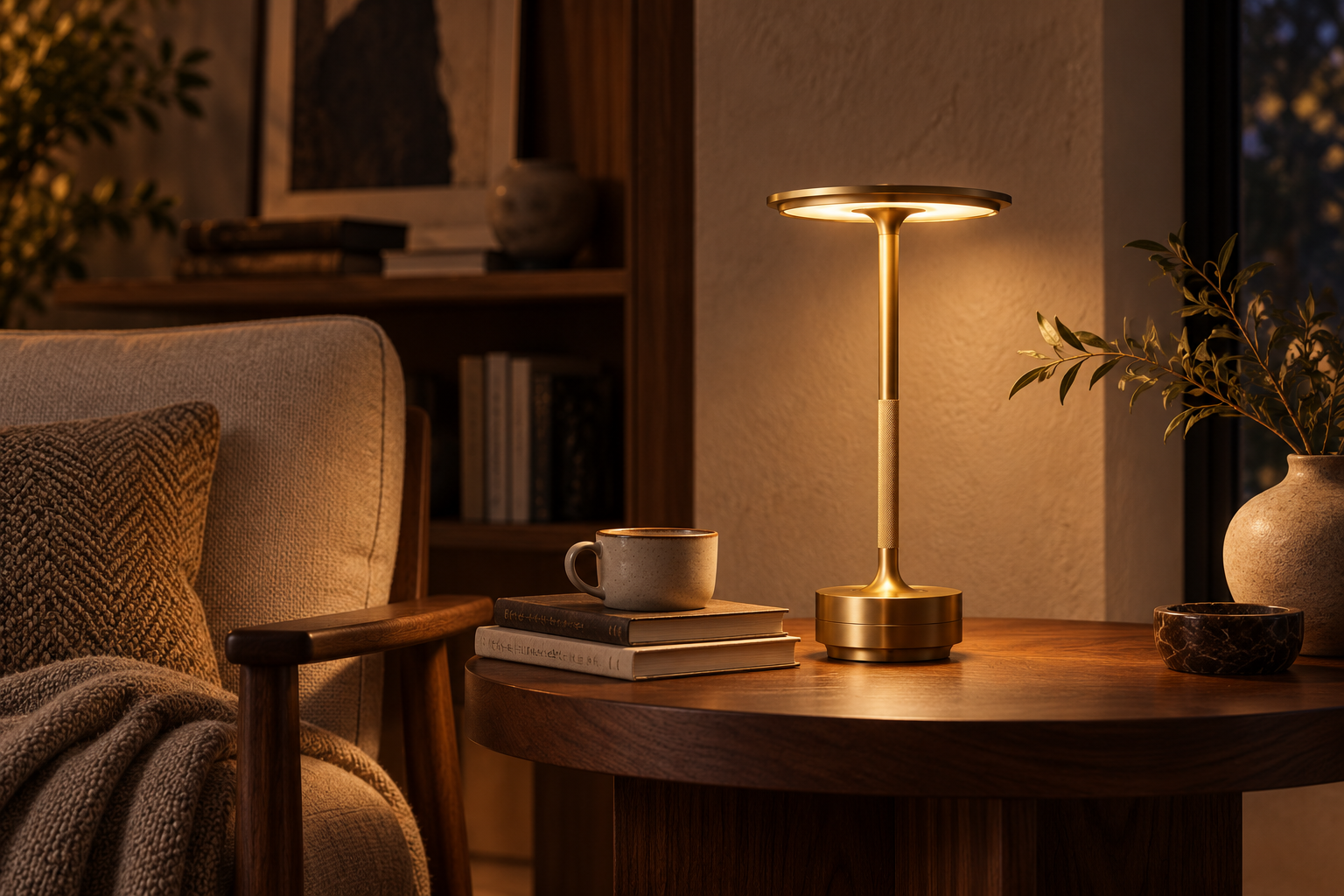 Aurelia Halo lamp in a cozy reading corner