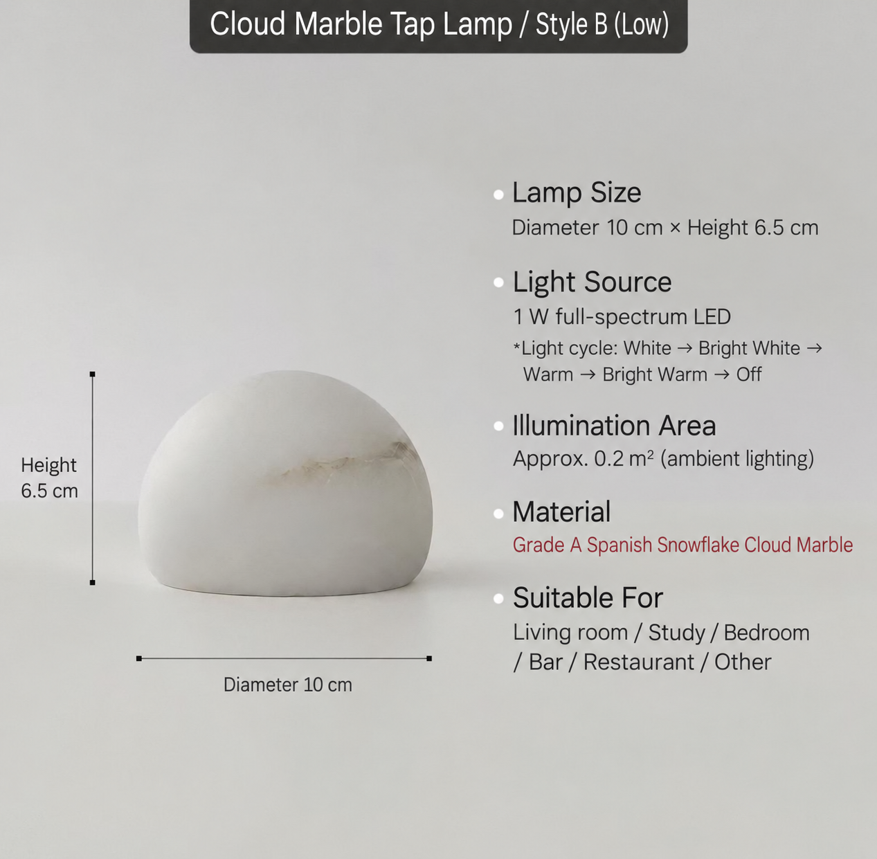 Low pebble lamp dimensions and specifications