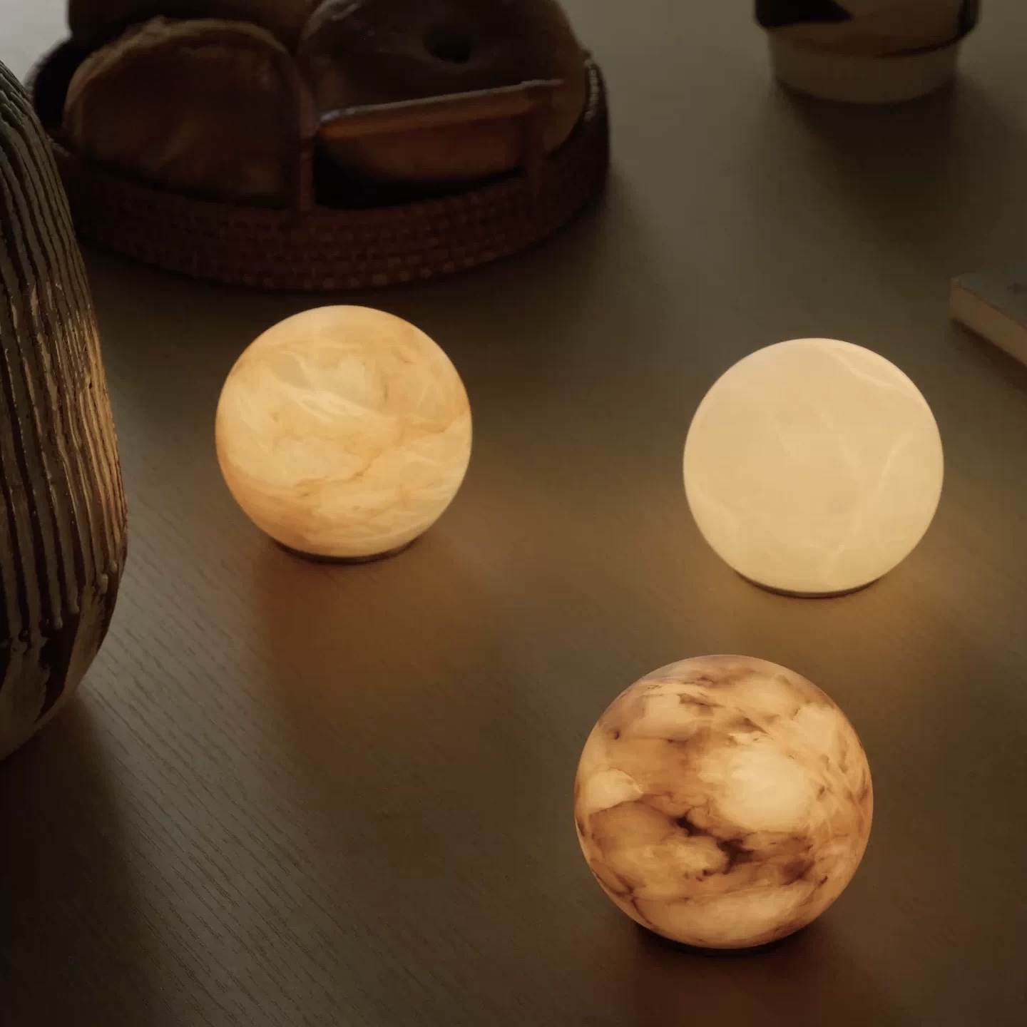 Alabaster lamps in a warm living room