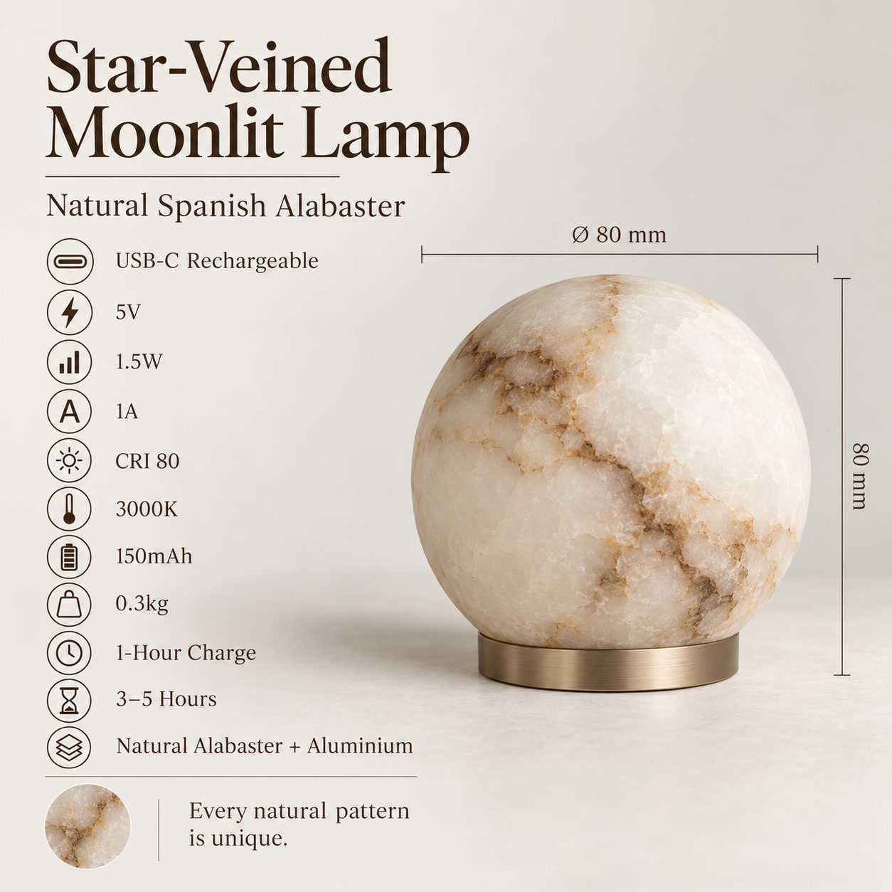Star-veined alabaster lamp specifications