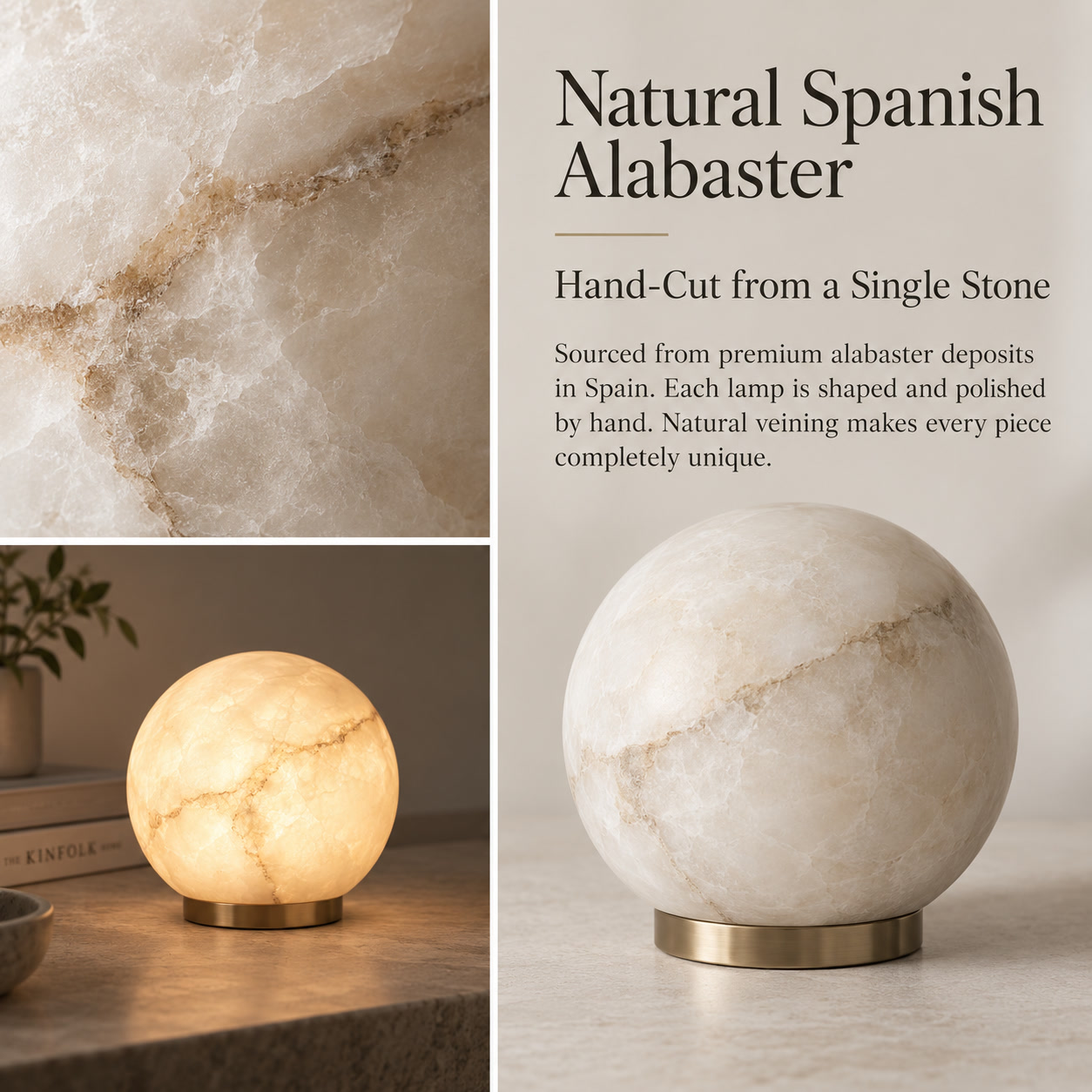 Unique hand-cut alabaster veining