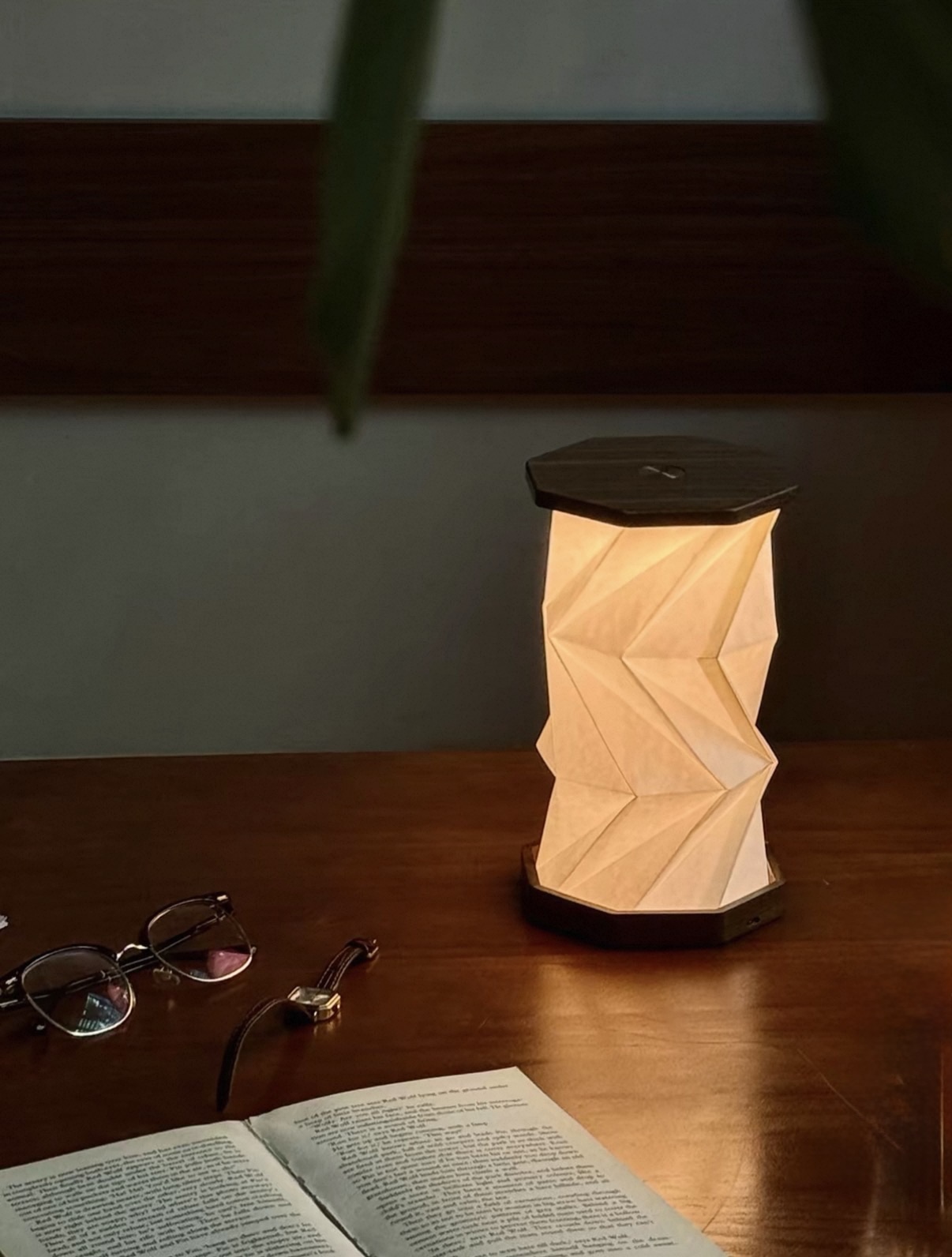 Walnut finish on the Ori Fold lamp