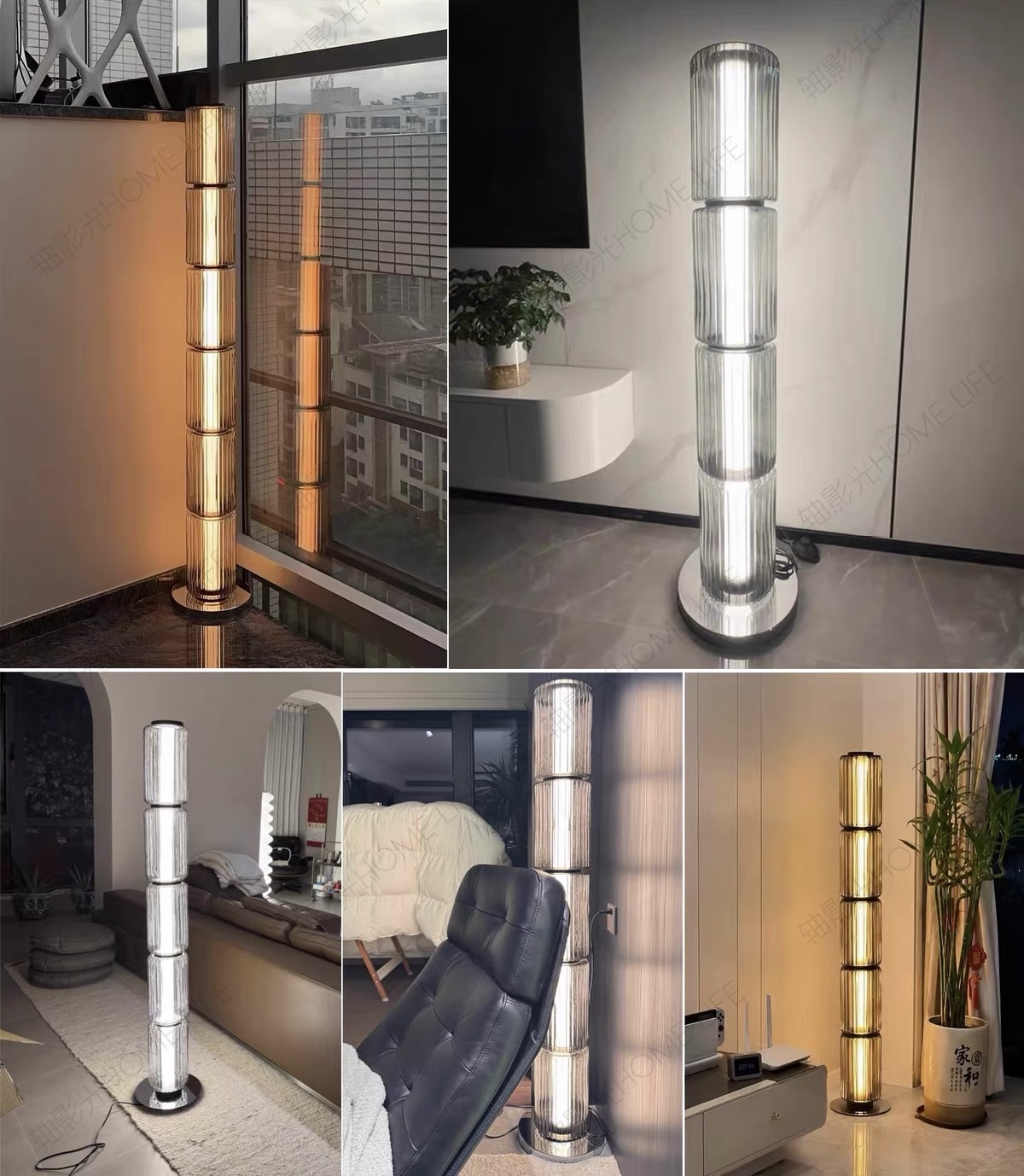 Column Ribbed Glass Floor Lamp — view 3