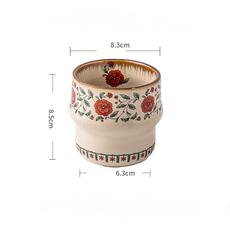 Crimson Blossom cup with red flowers and a small floral border around the base
